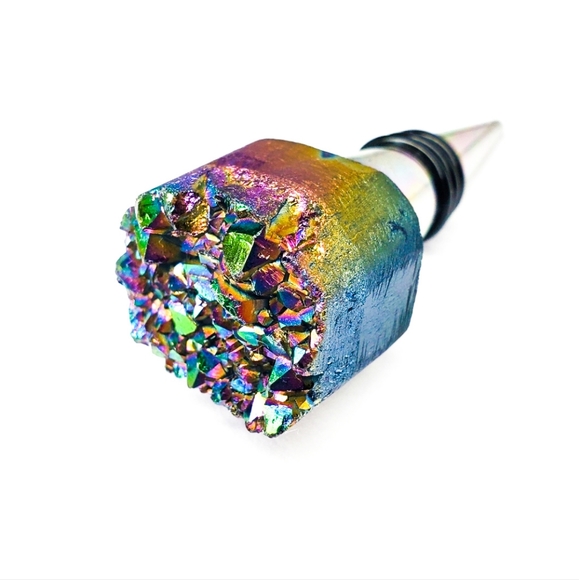 Boho Rainbow Aura Oil Slick Titanium Amethyst Quartz Crystal Wine Bottle Stopper - Picture 16 of 16